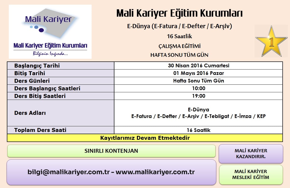 E-Fatura - E-Defter - E-Arşiv - E-Tebligat - E-İmza - KEP Eğitimi